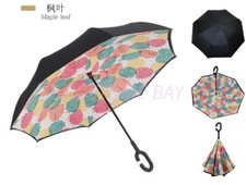 WINDPROOF UPSIDE DOWN REVERSE UMBRELLA C-HANDLE DOUBLE LAYER INSIDE-OUT INVERTED