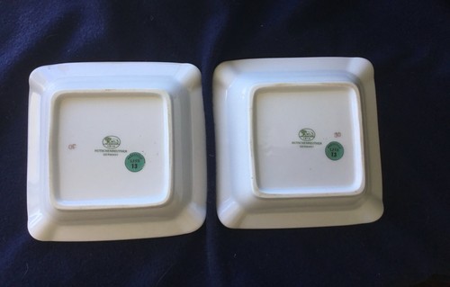 Porcelain Hutschenreuther Germany Vintage 5" Square Floral Gold Trim Ashtrays 2 - Picture 3 of 3