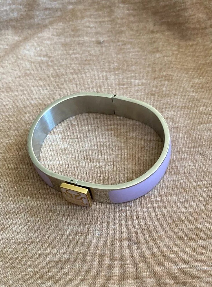 Rustic Cuff Bracelet Hinged Lavender Silver Tone … - image 1