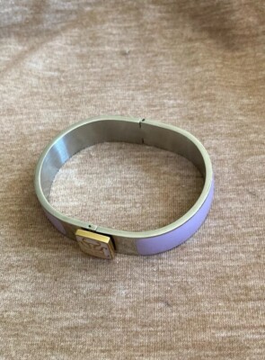 Rustic Cuff Bracelet Hinged Lavender Silver Tone C118-16