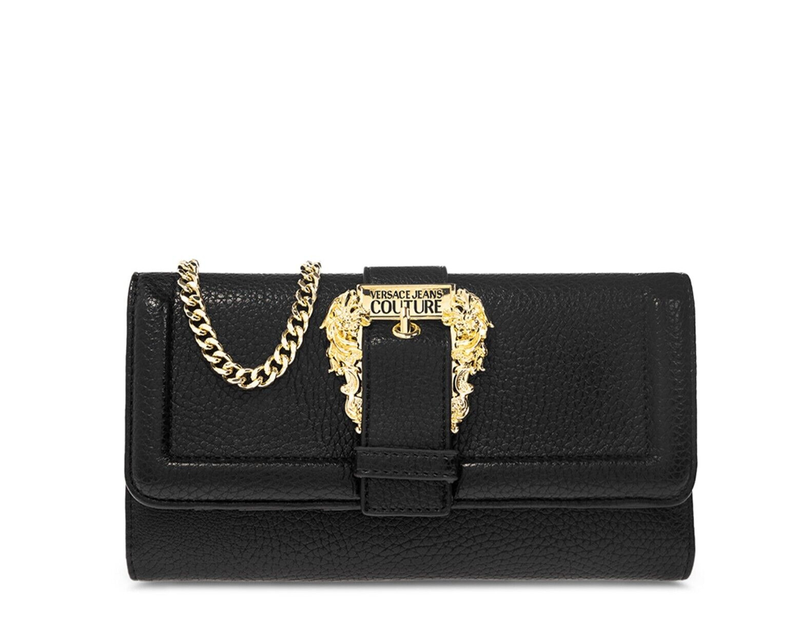 Versace Jeans Couture Black Wallet with Chain Strap Baroque Buckle New in Box