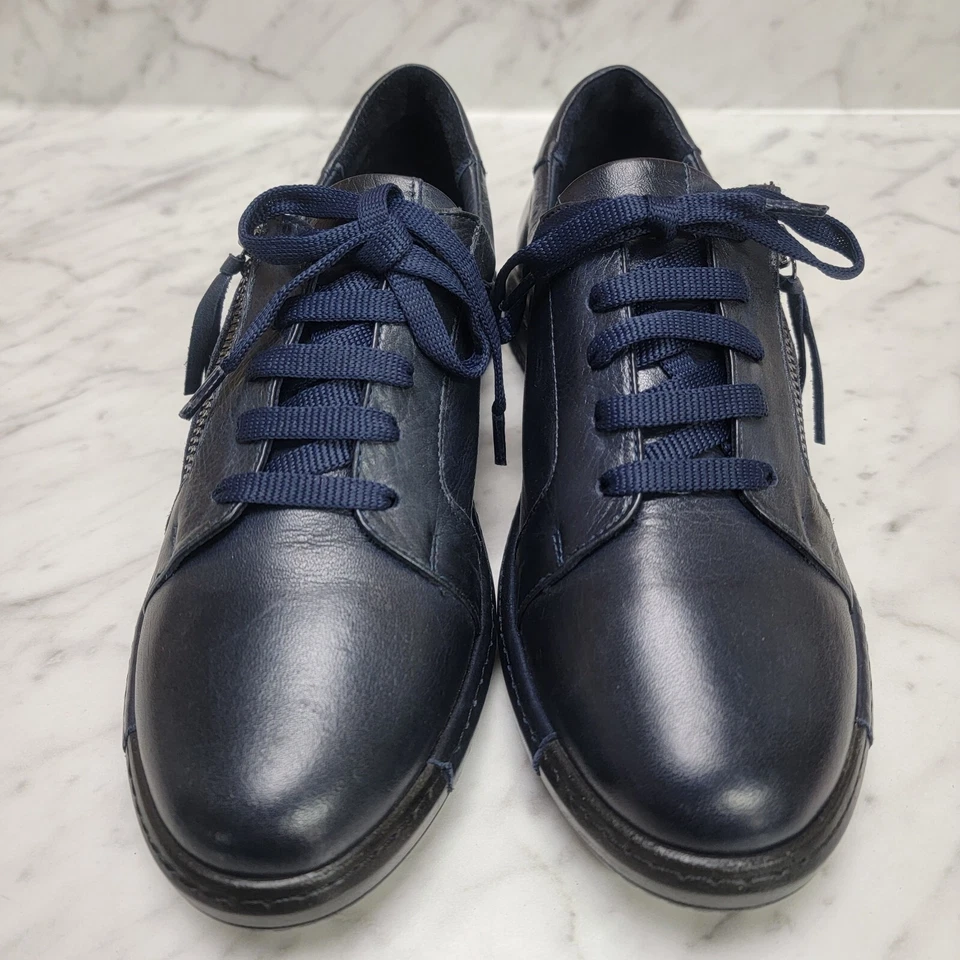 Women's 6.5 7 37 Spring Step Yana Dark Blue Navy Leather Shoes Sneakers Side Zip - Image 3 of 4
