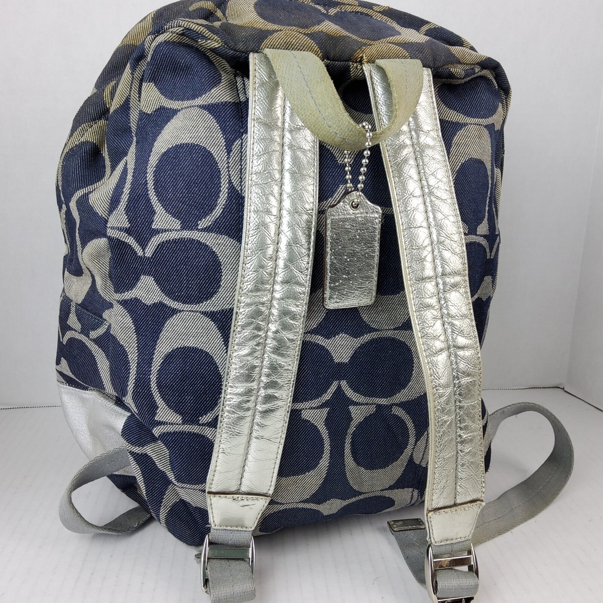 Coach 77171 Signature Blue Denim Silver Backpack Bookbag | eBay