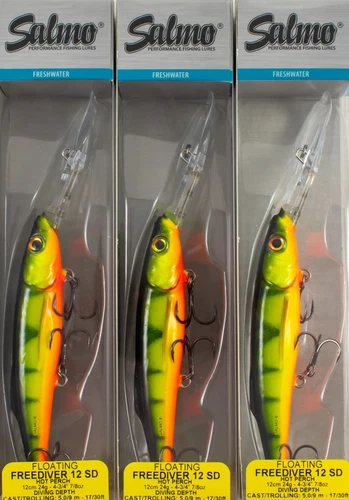 (LOT OF 3) SALMO FREEDIVER 12 SUPER DEEP RUNNER 7/8OZ QFD020 HOT PERCH DM1264