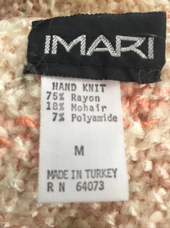 Mohair vintage tricotado à mão mistura pêssego e creme IMari tamanho M feito na Turquia - Imagem 4 de 4