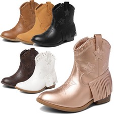 Kids Boys Girls Western Boots Cowgirl Boots Cowboy Boots Tassel Ankle Boots US