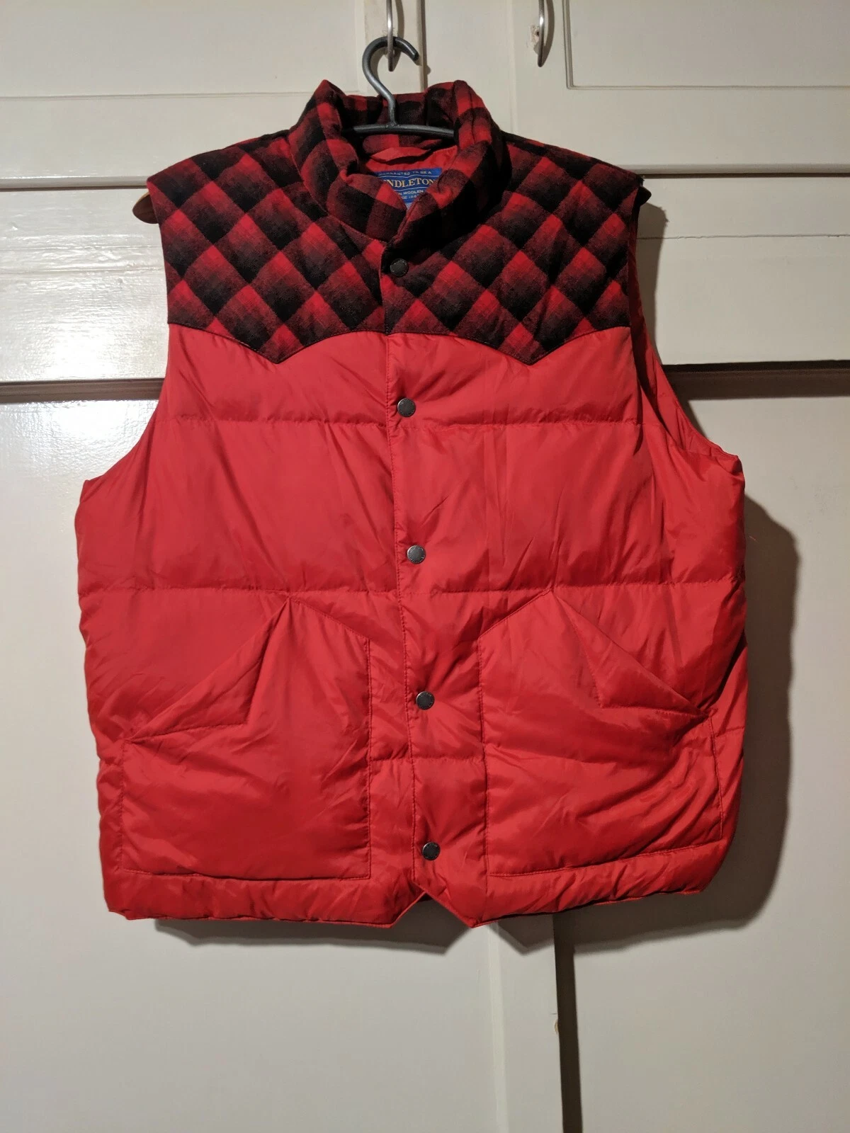 PENDLETON Duck Down Snap Puffer Vest Plaid Wool Mens Medium M
