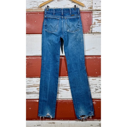 Vintage Wrangler Denim Jeans Distressed Frayed Hem Blue Wash Womens 27x33.5
