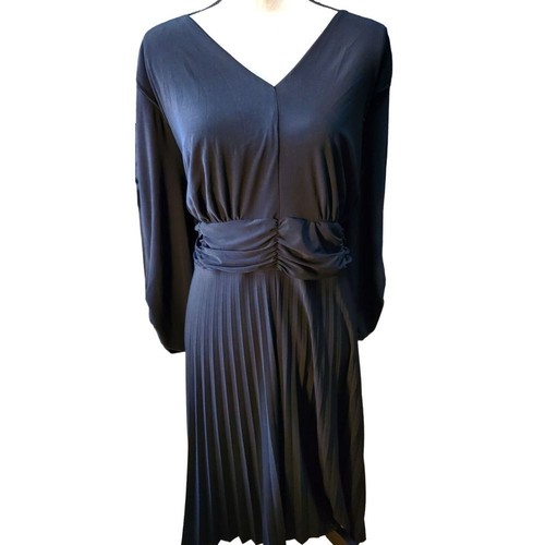 New NY Dress plus size 24 V Neck Ruched Black 3/4 Sleeve Stretchy event party