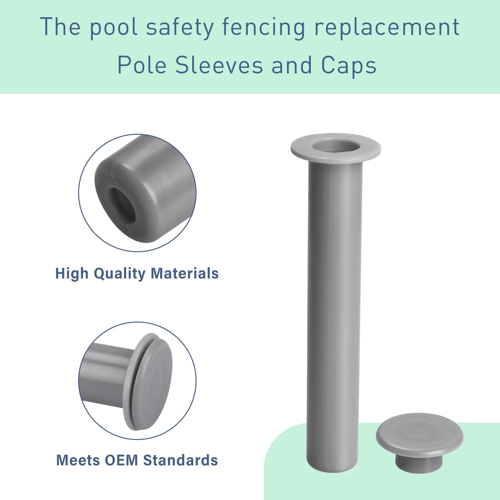 10 Pack Gray Sleeve and Cap Set for Pool Fence DIY Safety Fence Poles,178-G5 ...