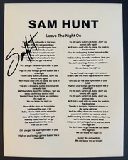 SAM HUNT SIGNED LYRIC SHEET COUNTRY SINGER LEAVE THE NIGHT ON AUTOGRAPH COA