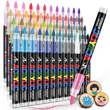 48 Colors Acrylic Paint Markers Brush Tip, Water-Based Acrylic Colored Paint ...