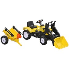 Kids Excavator Pedal Car Bulldozer with Real Working Dirt Bucket Six Wheels Ride