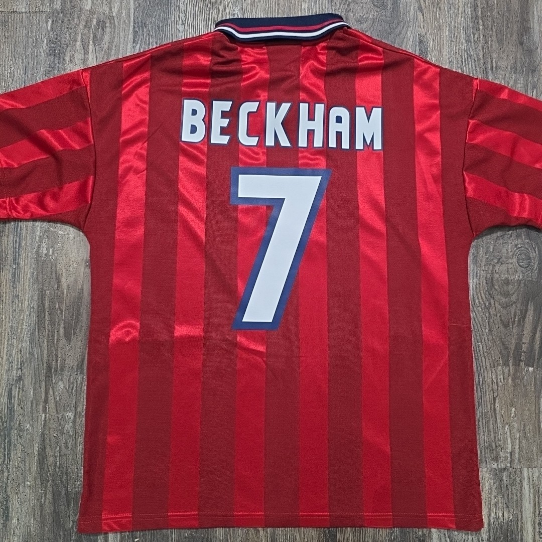 1998 Umbro England Away Soccer Jersey David Beckham Men L World