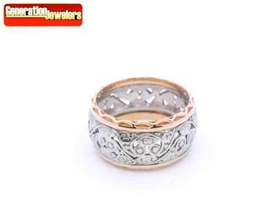 KOMPLIZIERTER ZWEIFARBIGER 14K ROSE/WEISSGOLD FILIGRANER RING BANDGRÖSSE 5 KOSTENLOSER VERSAND