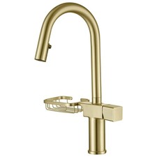 High Arc Pull-Down Kitchen Faucet Brushed Gold Stainless Steel