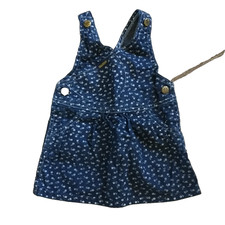 Vtg Oshkosh BGosh Vestbak Jumper Dress Toddler 2T Blue Floral Denim Pocket USA