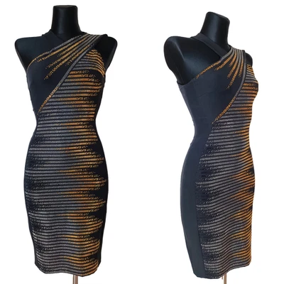 Robe Versace taille 38 figurine embrassant cristal orné stretch fourreau Cady XS - Photo 1/4
