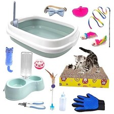 Kitten Starter Kit - 15 Piece Cat Essentials Set Includes Litter Box, Blue