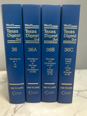 Wests Texas Digest 2d VOLUME 36, 36A, 36B And 36C Including 2025 Supplemental