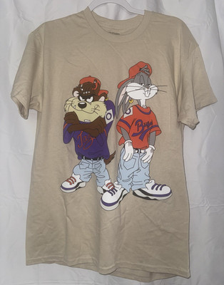 Looney Tunes BUGS BUNNY TAZ BACKWARDS PRINT 90'S STYLE SHIRT SIZE