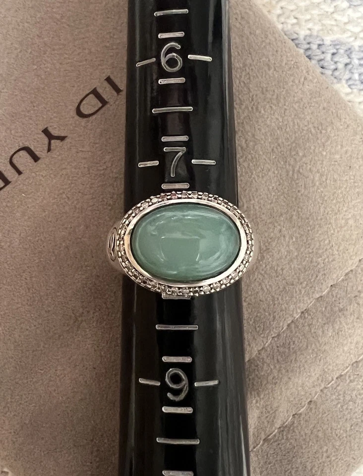 Anillo de cóctel David Yurman de plata esterlina ovalado aguamarina calcedonia y diamantes talla 8 Foto 3 de 4