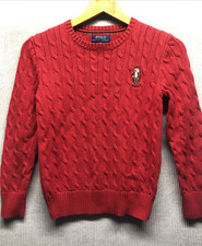 Polo Ralph Lauren Kids Sweater Size M 10-12 Red Cable Knit Logo