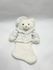 Vintage TB Toy Trading Co. - White Silver Plush Teddy Bear Christmas Stocking.