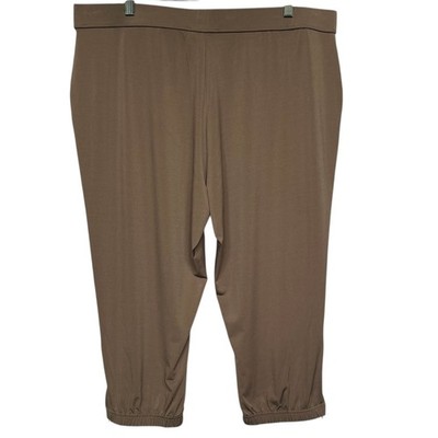 Lisa Rinna Collection Taupe Brown Cropped Jogger Pants Zipper Cuffs XLP A287832