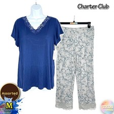 NWT Charter Club Womens M Lace-Trim Knit Short Sleeve Pajama Set Assorted