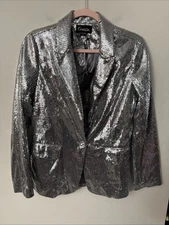 Eivissa Silver Sequin Blazer Jacket Size Small New With Tags 1 Button & Pockets
