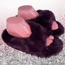LC Lauren Conrad Wozzie Twist Band Faux Fur Slide Slippers, Plum Purple S,M