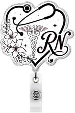 Cute RN Nurse Badge Reel, Floral ID Badge Holder Retractable Clip