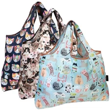 Wrapables Eco-Friendly Large Nylon Reusable Shopping Bags (Set of 3) Cat Lovers