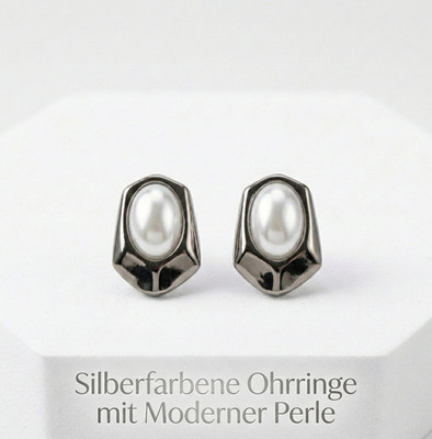 Elegante Damen glänzende silberfarbene Sechseck-Ohrringe mit moderner Perle
