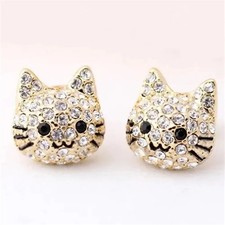 Women's Fashion Jewelry Kitty Cat Rhinestone Stud Earrings Party Accessories