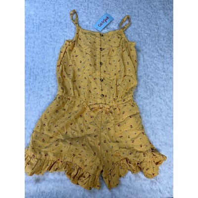 Cat & Jack Girls Mustard Yellow Floral Clip Dot Romper Size S 6/7 NWT
