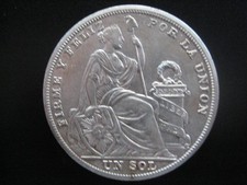 Republic of Peru Peruana 1 Sol Uno 1926 - 500 Silver Coin - 25g - 37mm - VF+