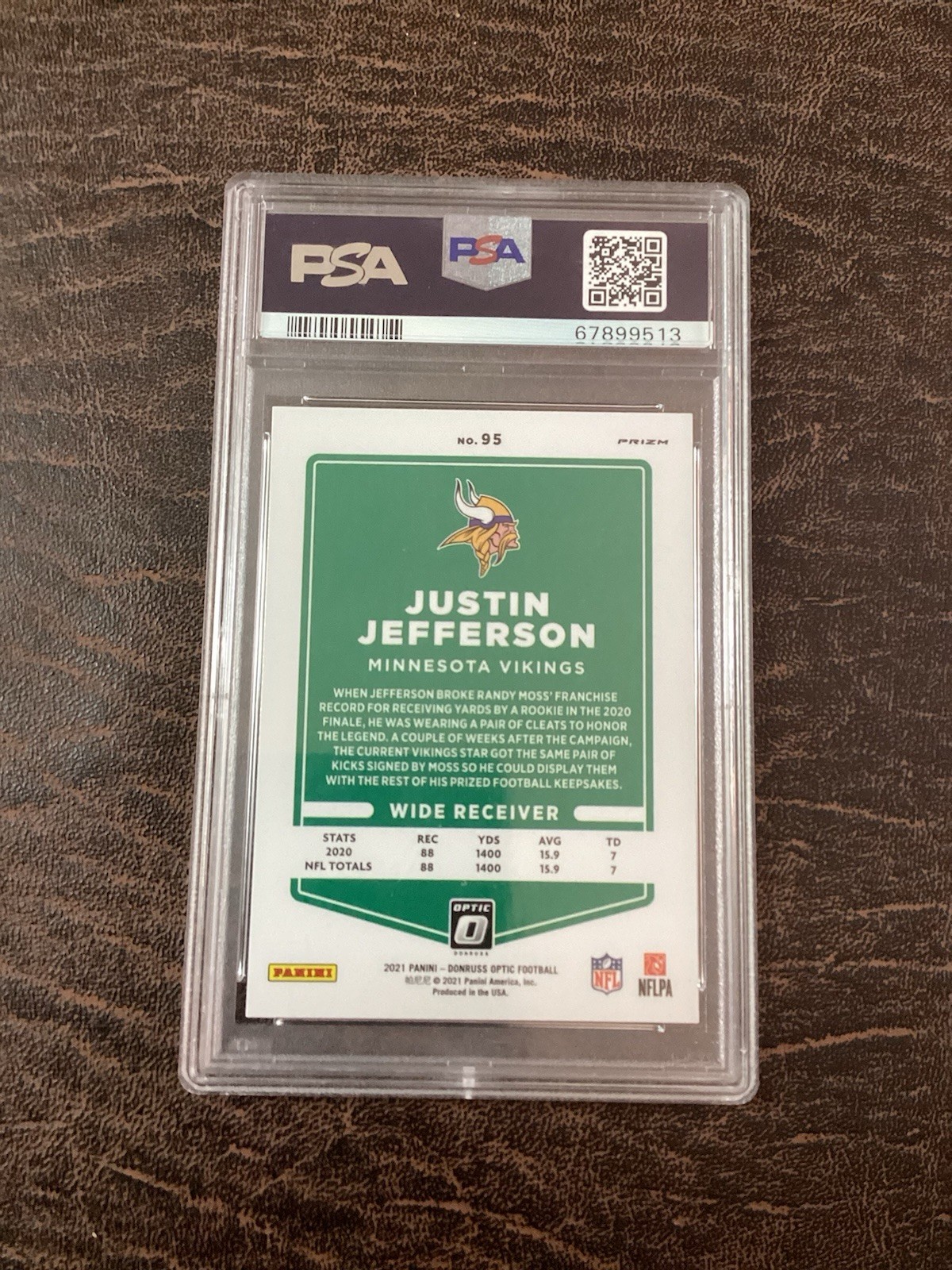 2021 Panini Donruss Optic Justin Jefferson Holo #95 Vikings PSA 9 view 2