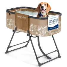 Serenelife Portable Dog Bath Tub w/ Two Side Pockets & Built-in Drain System