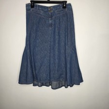 Lizwear Womens SZ 10 Denim Midi Twirl Skirt Prairie Boho Western Cottage Core