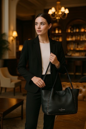 $2,350 Authentic VALENTINO GARAVANI Rockstud  Black Calf Leather Shoulder Bag 😍