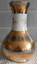 Vintage Böhmische Gold & Silber Vase Gold vergoldet handbemalt 22 cm