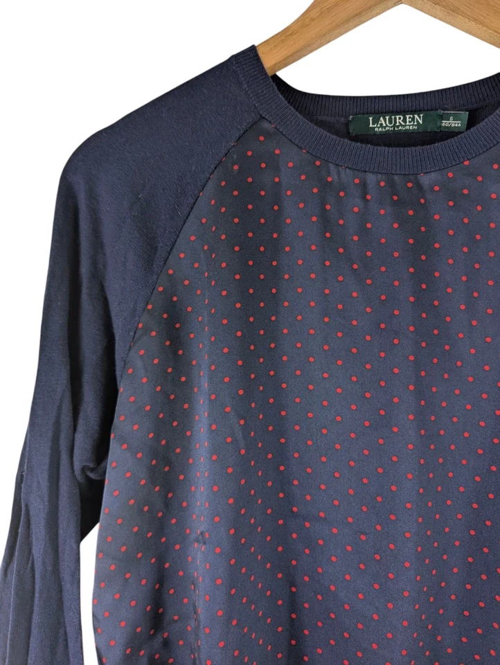 Pullover Ralph Lauren Lunares Azul Marino Satinado Jersey Calce Relajado Talla S Foto 3 de 4