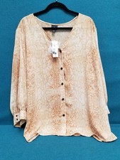 New w/ Tags Worthington Orange/White Long Sleeve Button Down Blouse Top 3X 