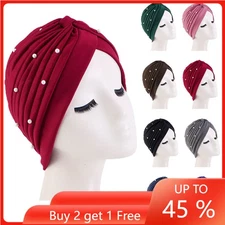 Indian Women Hijab Muslim Beads Beanies Chemo Cap Turban Hair Loss Hat Headscarf