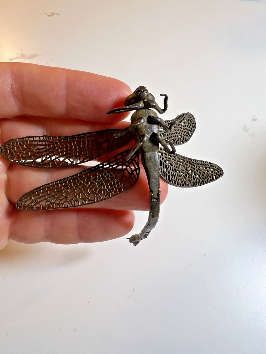 FINE Antique Japanese Articulated Bronze Dragonfly Dragon Fly