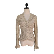 Lace Wrap Top Gold 6 Sheer Classic Glam Elegant Vintage 90s Holiday Party
