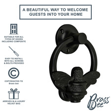 Brass Bee with Ring Door Knocker - 6 Finishes Available - Brass bee Door Knocker