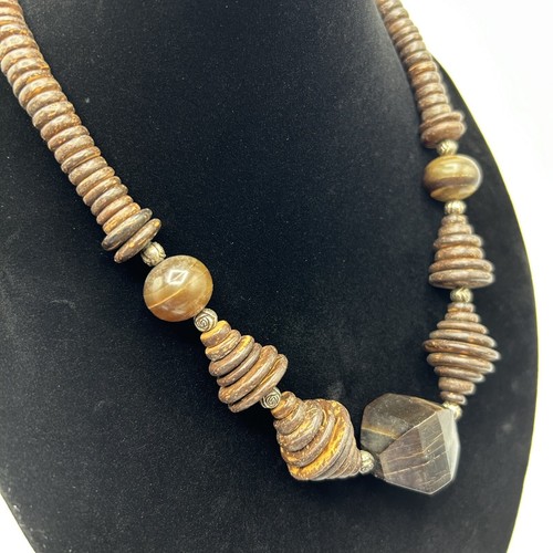 Vtg Coconut & Horn Bead Necklace Graduated Discs Tribal Dark Beaded Wood 20" - Picture 6 of 11